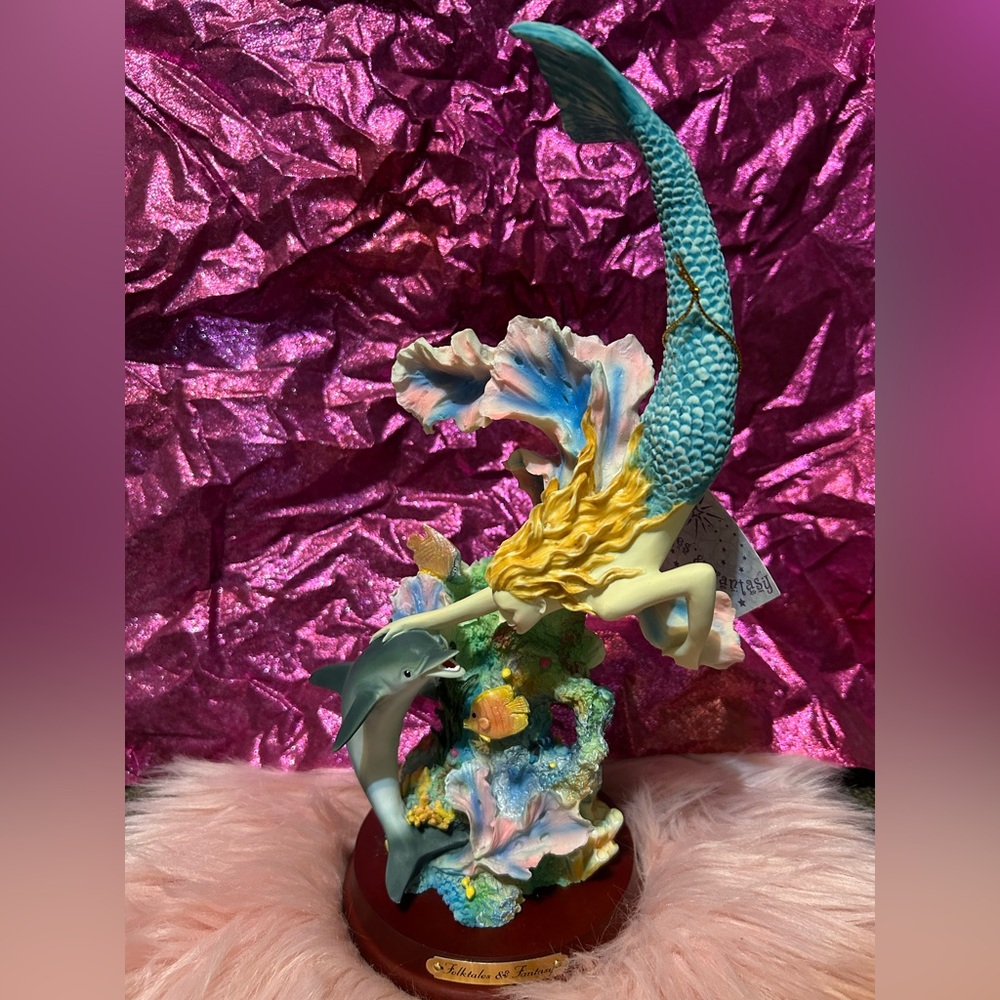 Vintage Mermaid and Dolphin Figurine Statue